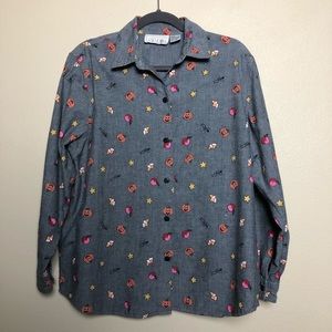 Vintage Chambray Halloween Button Down Shirt Large